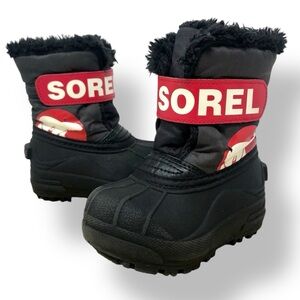 SOREL Youth Snow Commander Waterproof Winter Snow Boots Black Red Strap Toddler